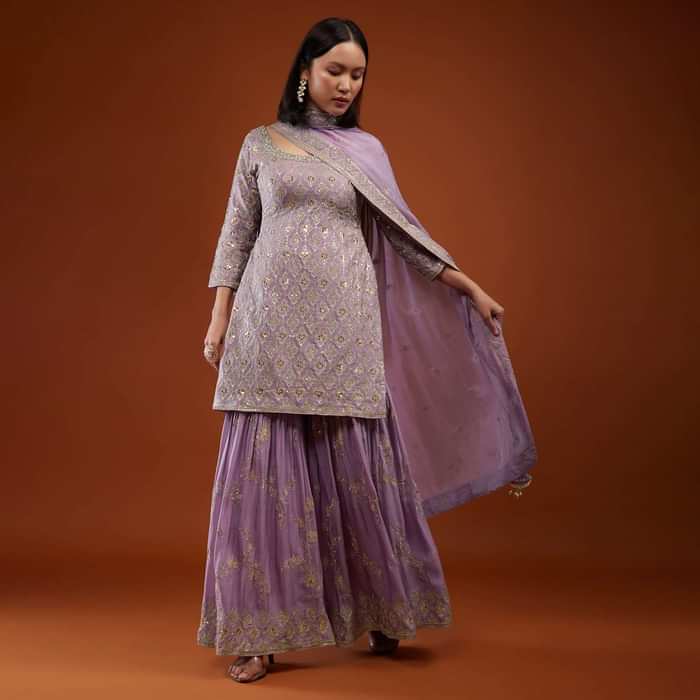 Lilac Purple Sharara Suit With Embroidery