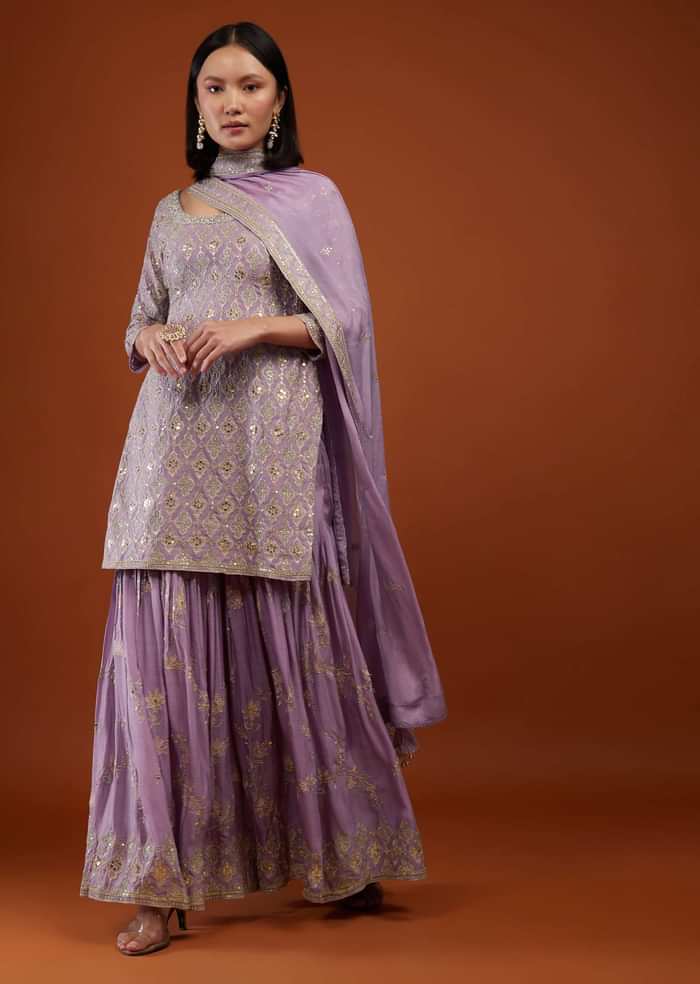 Lilac Purple Sharara Suit With Embroidery