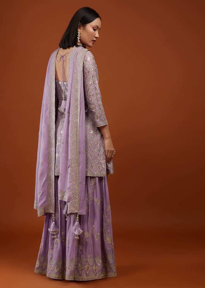 Lilac Purple Sharara Suit With Embroidery