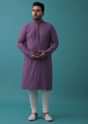 Mauve Purple Chikankari Kurta Set In Lucknowi With Sequin Embroidery