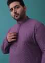 Mauve Purple Chikankari Kurta Set In Lucknowi With Sequin Embroidery