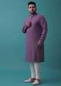 Mauve Purple Chikankari Kurta Set In Lucknowi With Sequin Embroidery