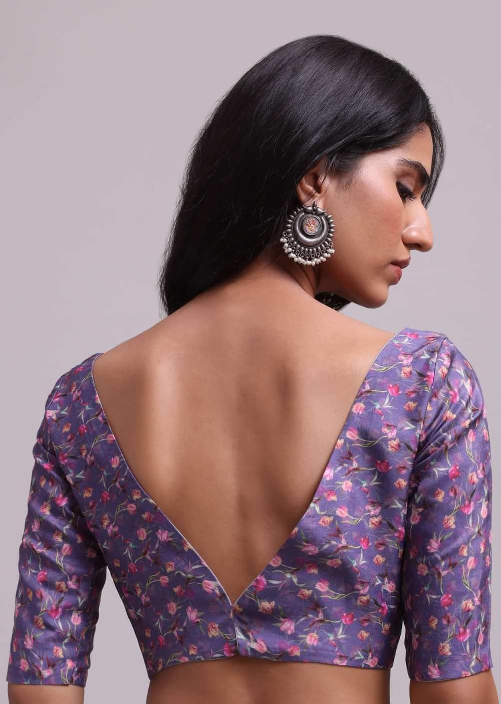 Mauve Purple Muslin Saree With Floral Print And Gota Patti Work