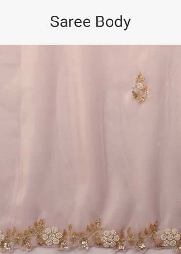 Mauve Tissue Saree In White Moti And Cut Dana Embroidery Buttis, Border Has Cutwork Embroidery Detailing