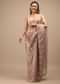 Mauve Tissue Saree In White Moti And Cut Dana Embroidery Buttis, Border Has Cutwork Embroidery Detailing