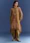 Mehendi Green Crepe Asymmetrical Printed Kurta With Striped Printed Dhoti
