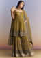 Mehendi Green Crepe Sharara Suit With Indie Print And Stone Work