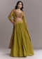 Mehendi Green Georgette Crop Top And Printed Skirt Set With Embroidery