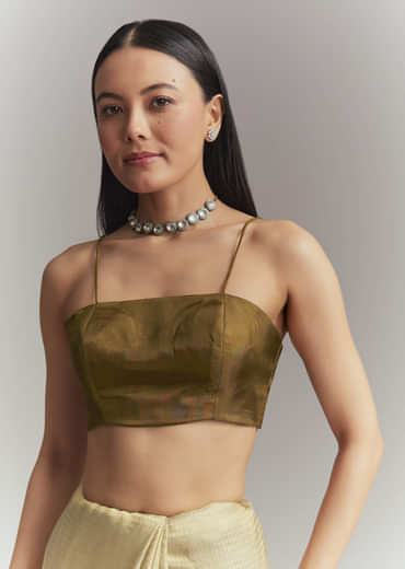 Mehendi Green Jacquard Tissue Embroidered Saree With Heavy Embroidery