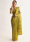 Mehendi Green Patola Printed Georgette Saree With Scallop Border