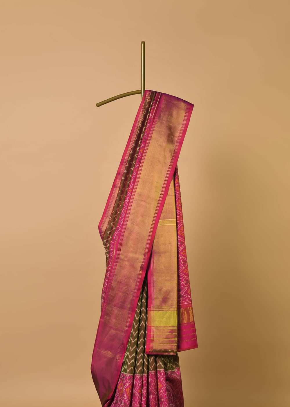 Mehendi Green Cotton Silk Saree With Rajkot Patola Work And Unstitched Blouse Fabric