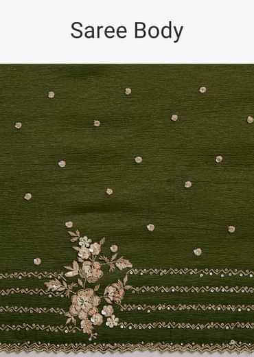 Mehendi Green Crushed Tissue Saree With Embroidered Border