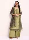 Mehendi Green Embroidered Kurta Palazzo Set With Kalamkari Dupatta