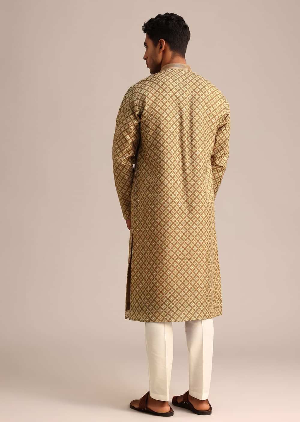 Mehendi Green Georgette Kurta And Pant Set With Printed Detail