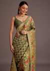 Mehendi Green Georgette Saree With Jaal And Animal-Bird Motifs