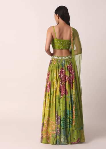 Mehendi Green Lehenga Set With Prints