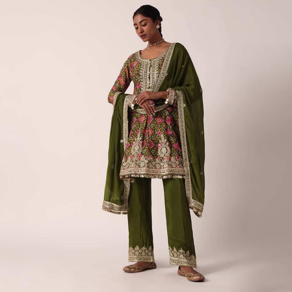 Mehendi Green Patola Print Pant Set