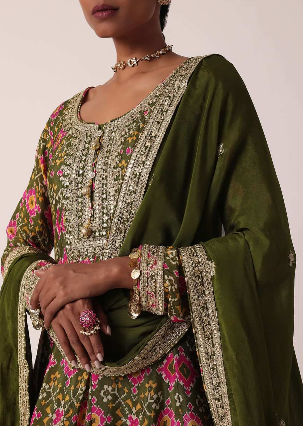Mehendi Green Patola Print Pant Set