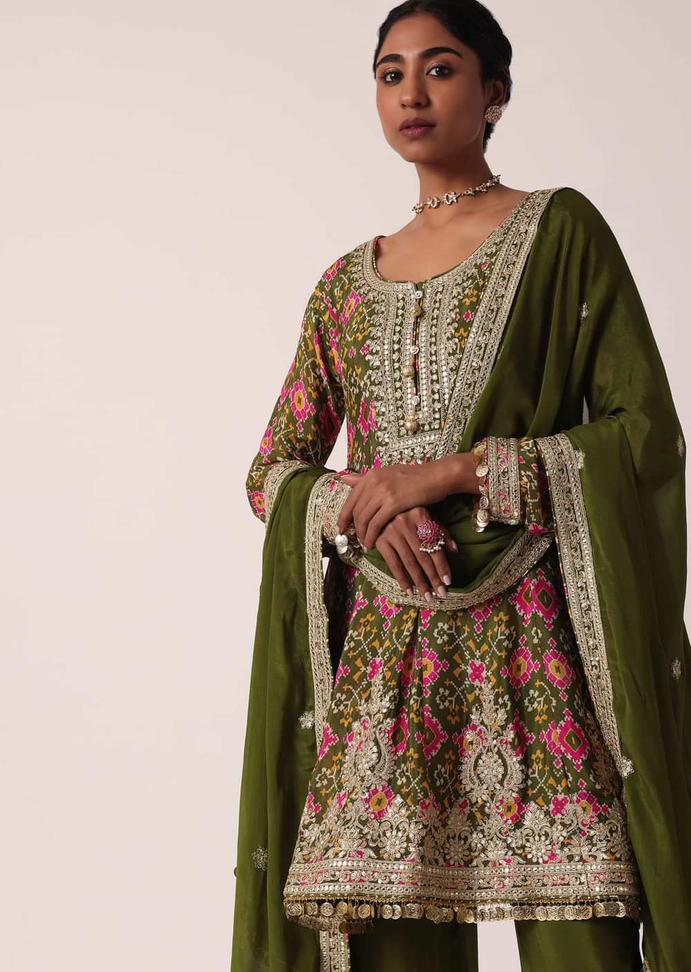 Mehendi Green Patola Print Pant Set