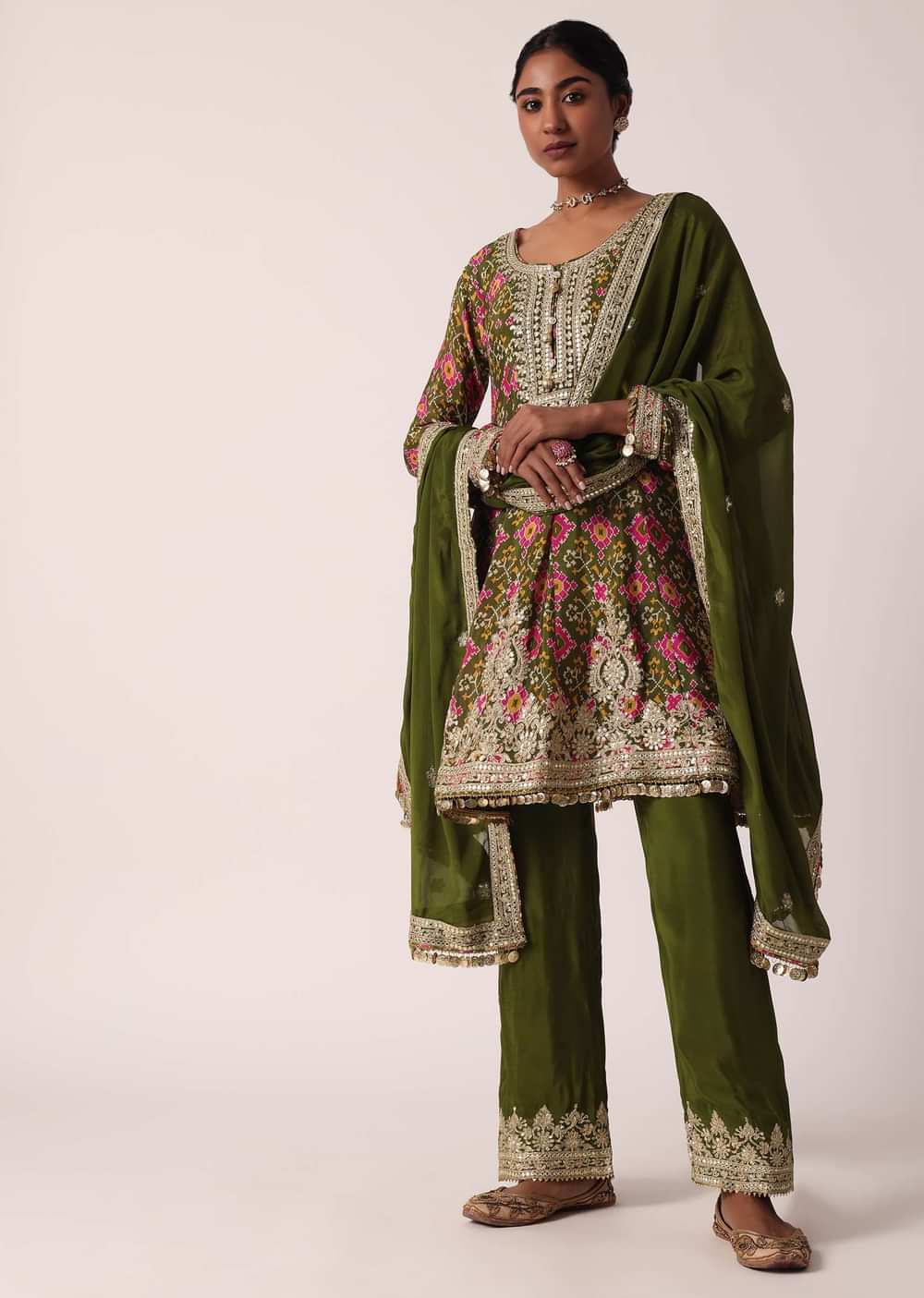 Mehendi Green Patola Print Pant Set