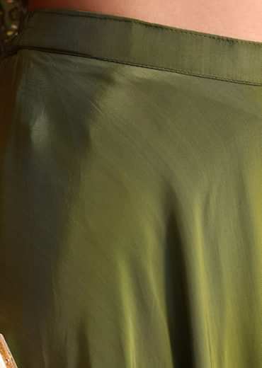 Mehendi Green Satin Palazzo Suit With Embroidered Cape