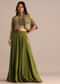 Mehendi Green Satin Palazzo Suit With Embroidered Cape