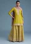 Mehendi Green Silk Palazzo Set With Contrasting Peach Dupatta