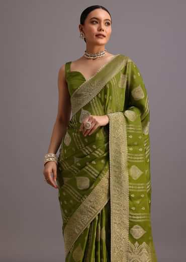 Mehendi Green Zari Woven Satin Silk Saree And Brocade Border