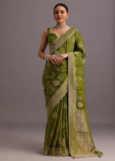 Mehendi Green Zari Woven Satin Silk Saree And Brocade Border