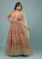 Lime Green Embroidered Anarkali With Multicolour Print In Chinon