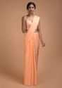 Melon Peach Saree In Chiffon With Badla Work In Diagonal Stripes And Round Motifs Online - Kalki Fashion
