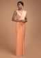 Melon Peach Saree In Chiffon With Badla Work In Diagonal Stripes And Round Motifs Online - Kalki Fashion