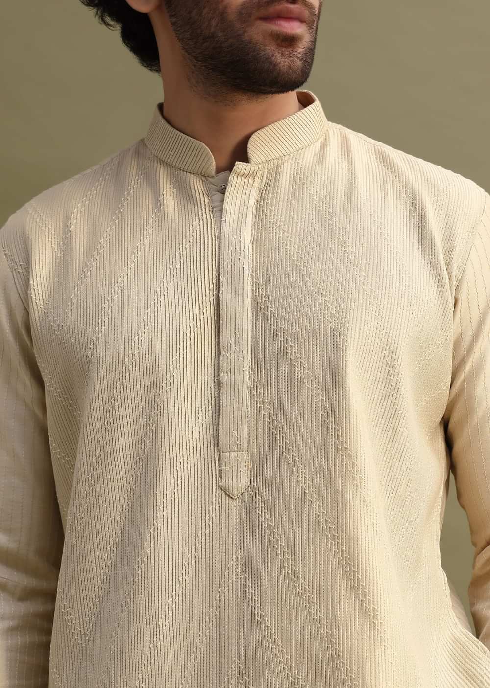 Men Festive Brown Silk Kurta Set With Pintuck Detailing