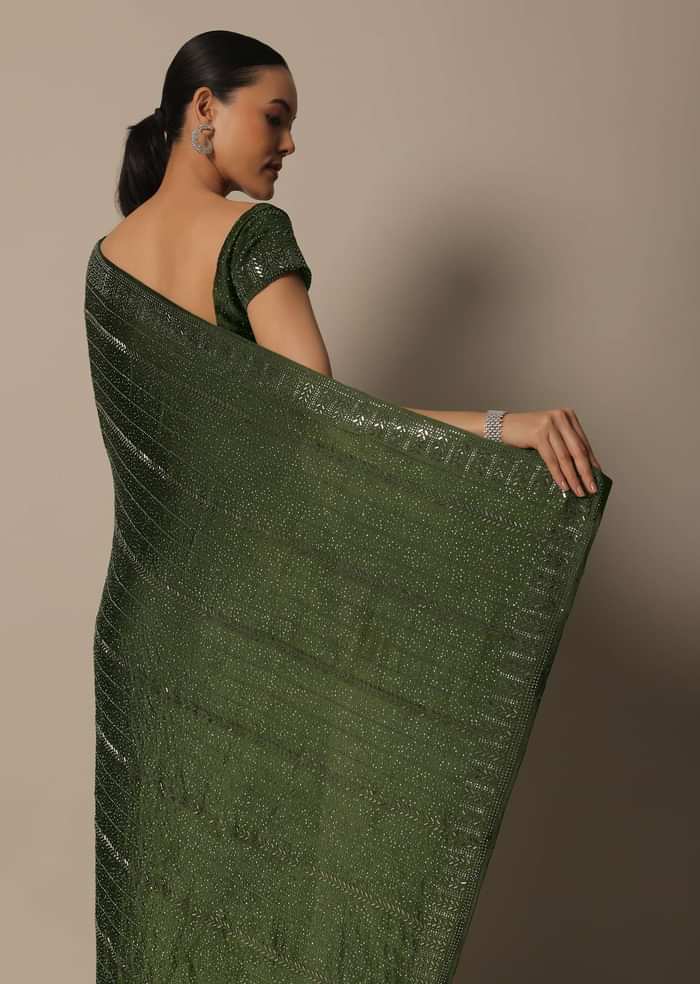 Mesmerizing Mehendi Green Saree With Unstitched Blouse