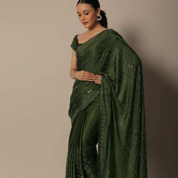 Mesmerizing Mehendi Green Saree With Unstitched Blouse