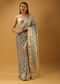 Metal Grey Saree In Organza With Woven Scallop Jaal