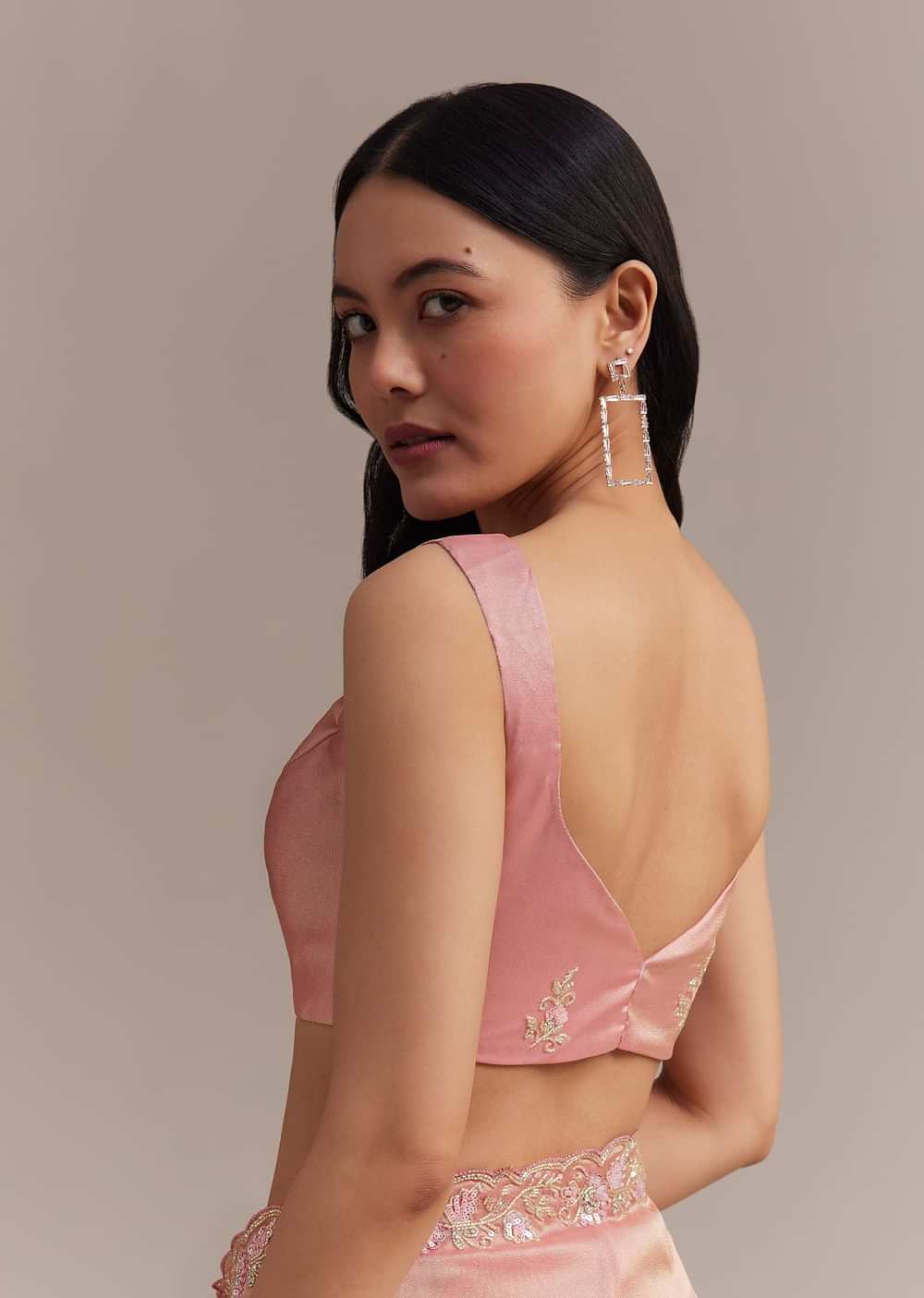 Metallic Pink Organza Tissue Saree With Cutdana And Bead Embroidery