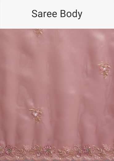 Metallic Pink Organza Tissue Saree With Cutdana And Bead Embroidery