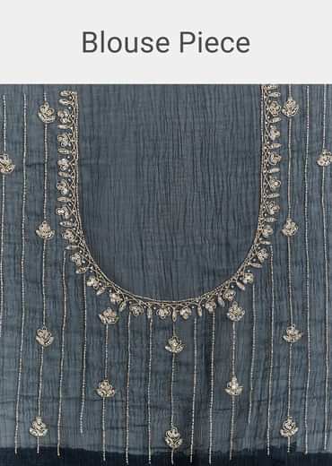 Midnight Blue Crushed Tissue Saree With Scallop Embroidered Border