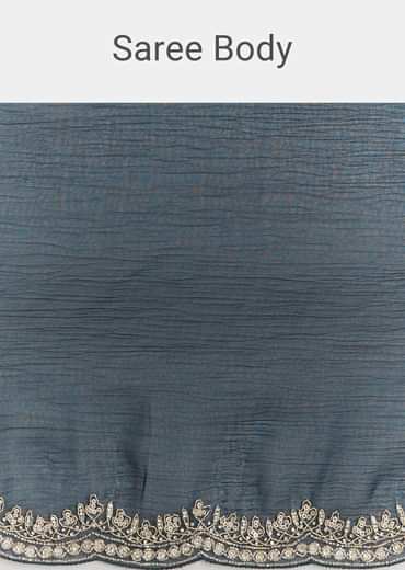 Midnight Blue Crushed Tissue Saree With Scallop Embroidered Border
