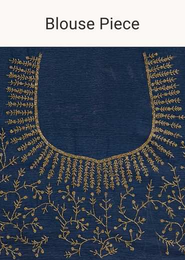 Midnight Blue Crushed Tissue Saree With Stones Cutdana Embroidered Scallop Border