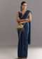 Midnight Blue Crushed Tissue Saree With Stones Cutdana Embroidered Scallop Border