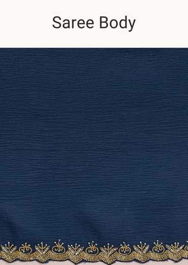 Midnight Blue Crushed Tissue Saree With Stones Cutdana Embroidered Scallop Border