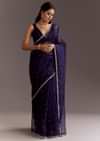 Midnight Blue Glass Tissue Saree With Cutdana And Sequins Scallop Border