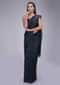 Midnight blue lace saree with matching raw silk blouse piece only on Kalki