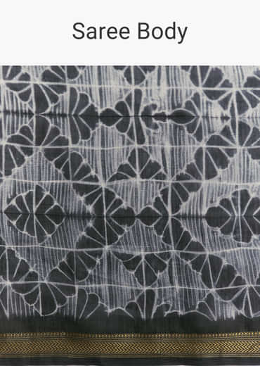 Midnight Blue Linen Printed Saree With Hand Dyed Shibori Print