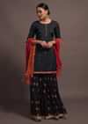 Midnight Blue Mirror Embroidered Sharara Suit With Zari And Thread Work