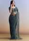 Midnight Blue Net Saree With Floral Jaal And Statement Embroidery