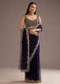 Midnight Blue Organza Tissue Saree With Sequin And Cutdana Embroidery