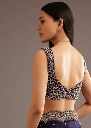 Midnight Blue Organza Tissue Saree With Sequin And Cutdana Embroidery